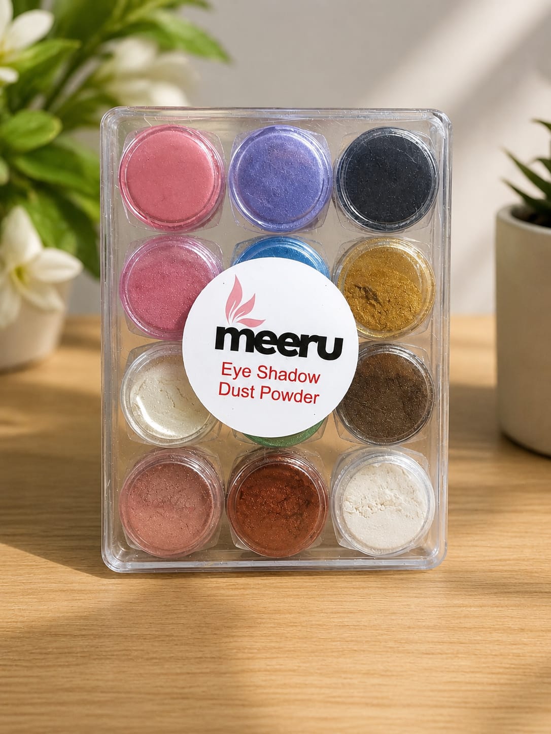 Meeru Eyeshadow Pigment Set – 12 Shades | Metallic & Shimmer Loose Powder