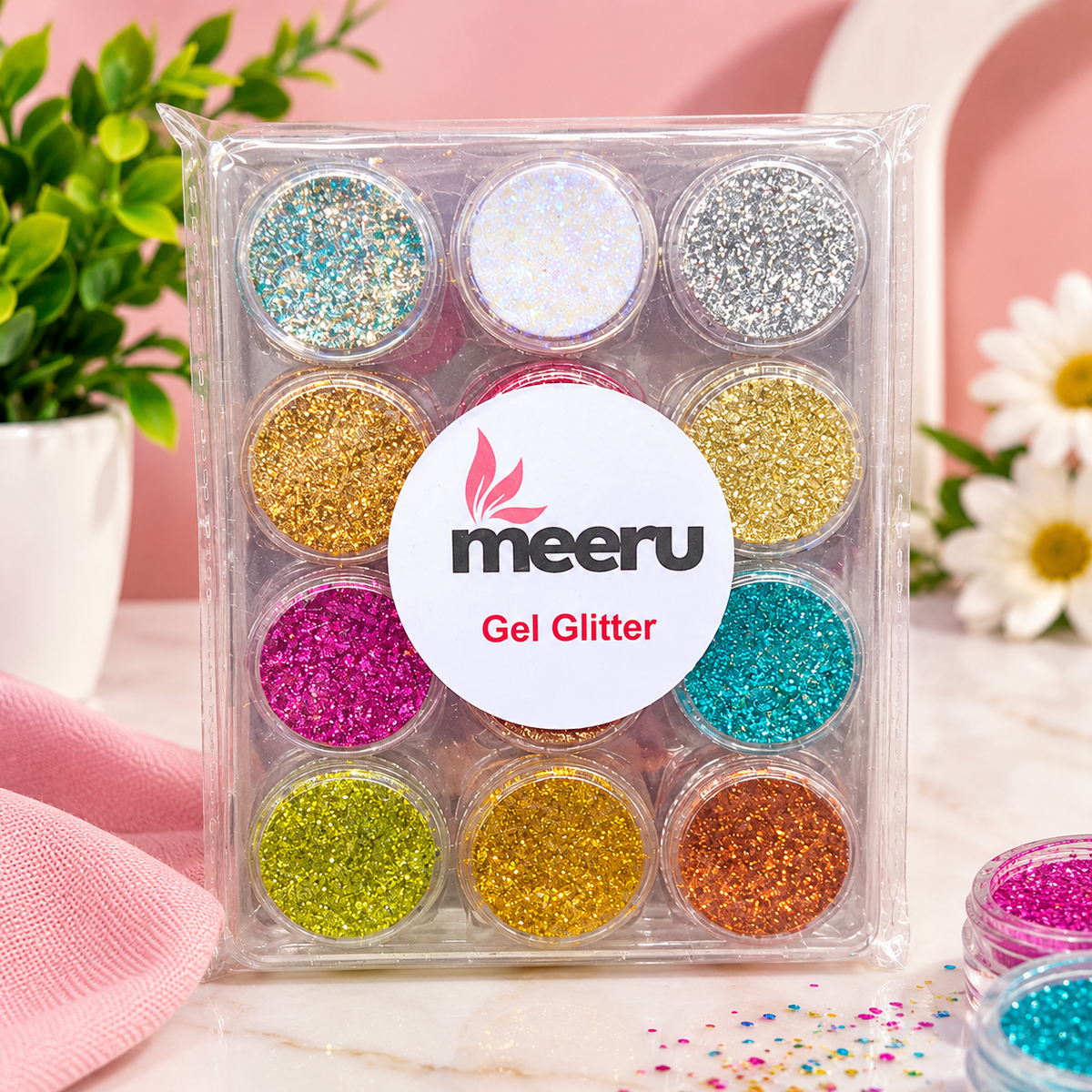Meeru Eyeshadow Pigment Set – 12 Shades | Metallic & Shimmer Loose Powder
