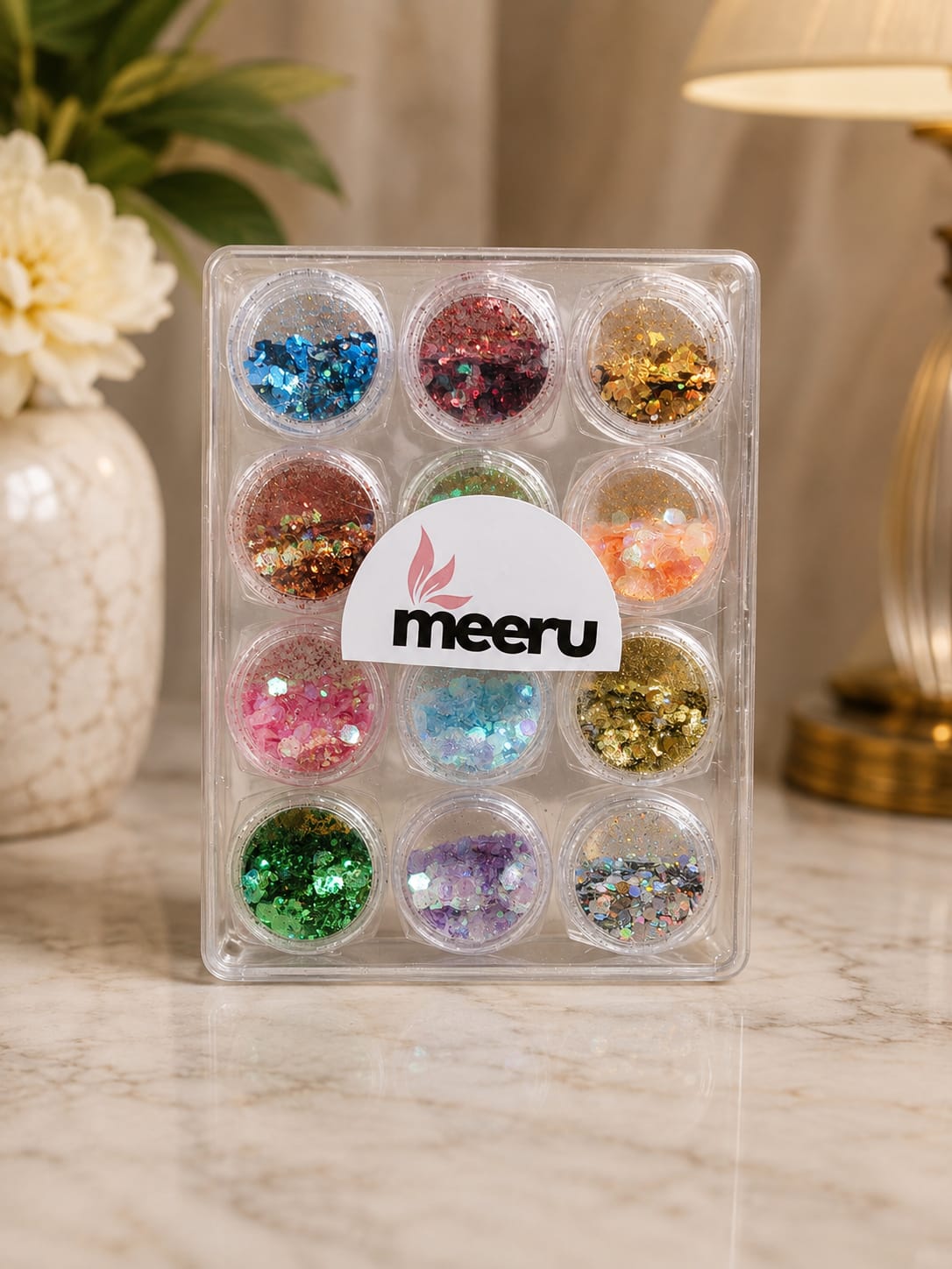Meeru Eyeshadow Pigment Set – 12 Shades | Metallic & Shimmer Loose Powder
