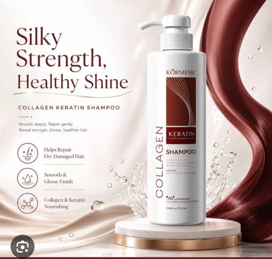 Kormesic Collagen Keratin Shampoo – Repair & Strengthen Dry Damaged Hair | 500ml