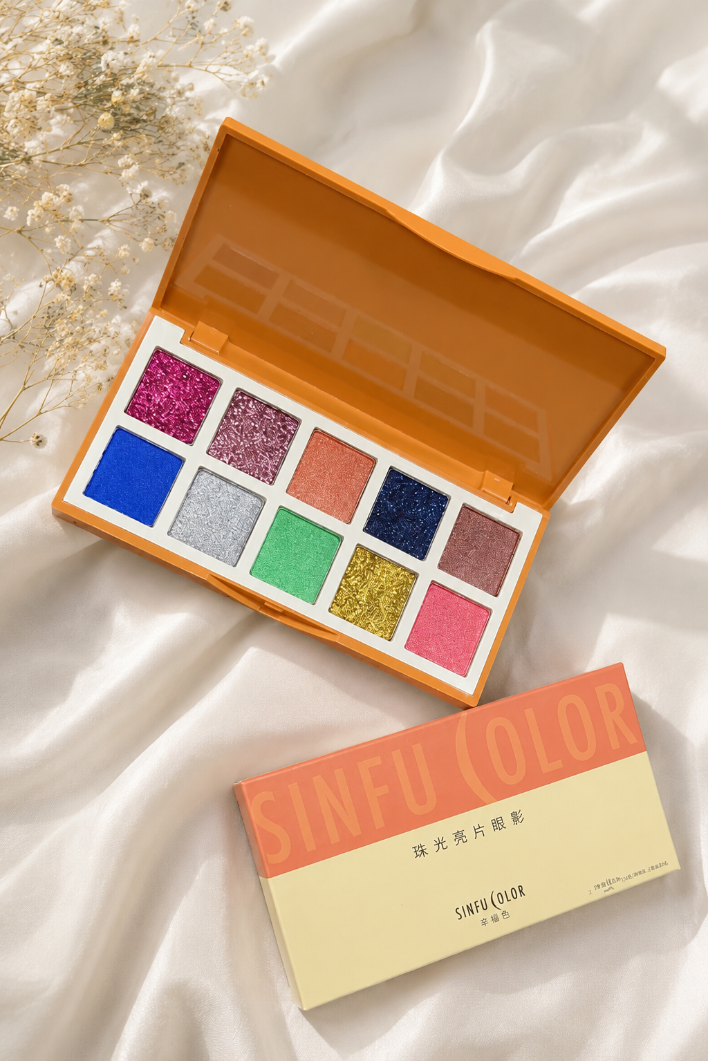 Sinfu Color 10-Pan Glitter Eyeshadow Palette – Vibrant Pearl Shimmer Eye Makeup