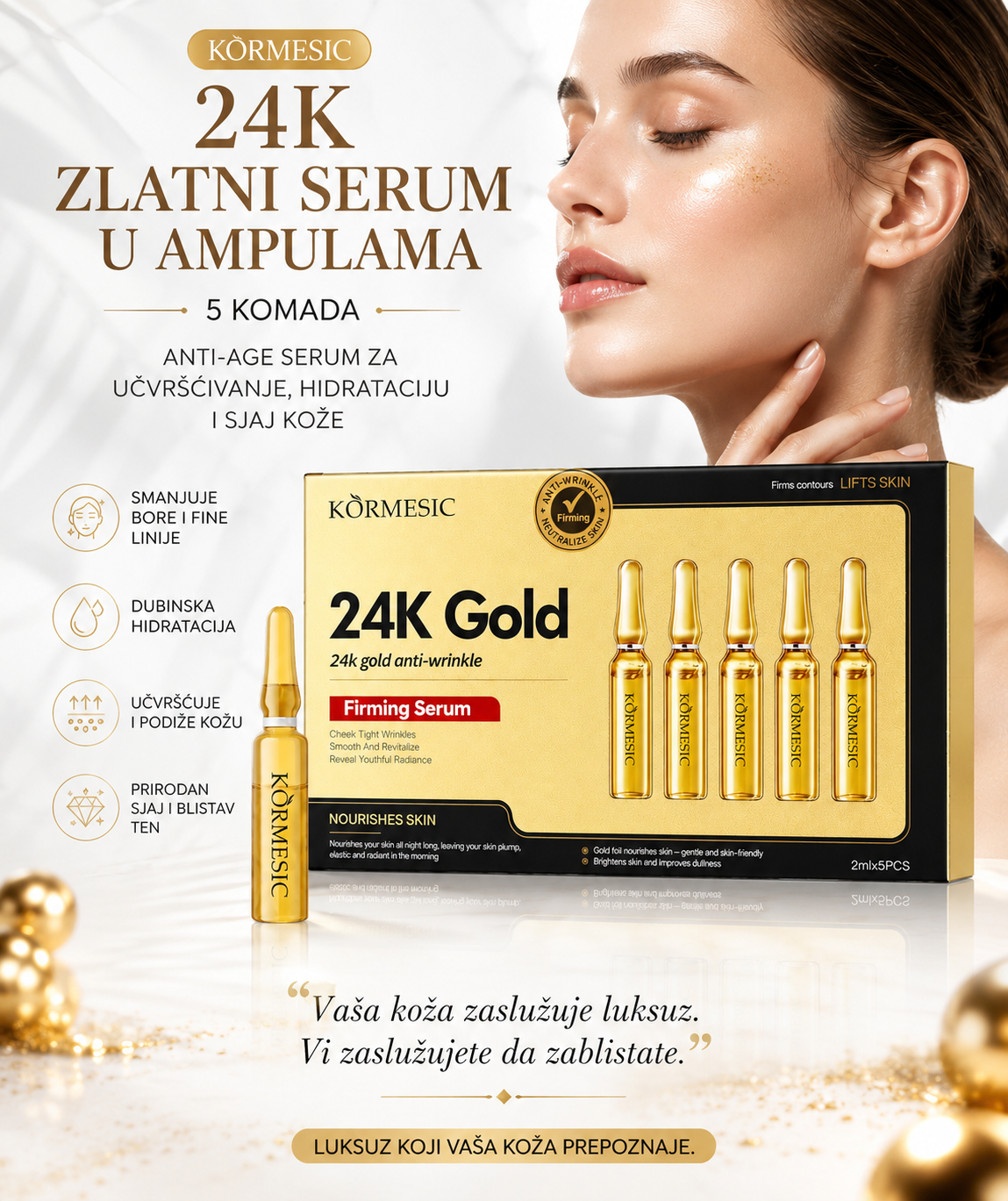 Kormesic 24K Gold Anti-Wrinkle Firming Serum Ampoules – 2ml x 5 Pcs