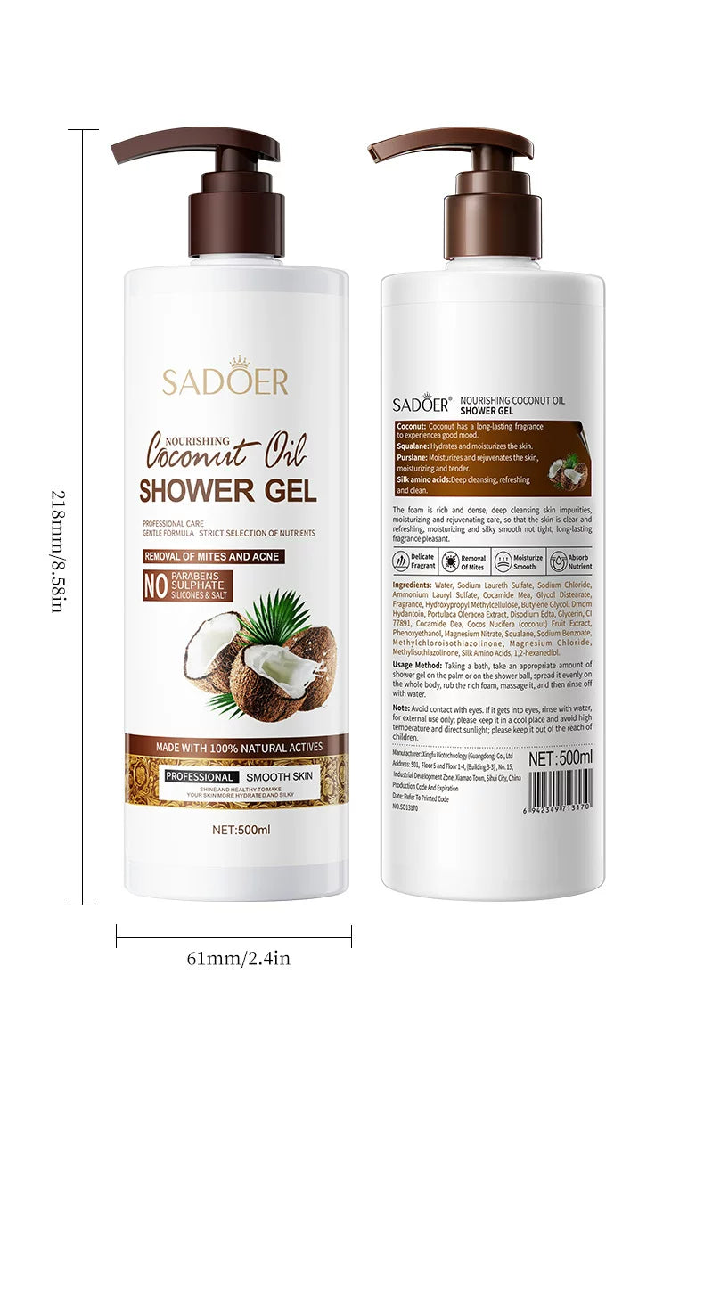 Sadoer Nourishing Coconut Oil Shower Gel 500ml – Deep Moisturising Body Wash