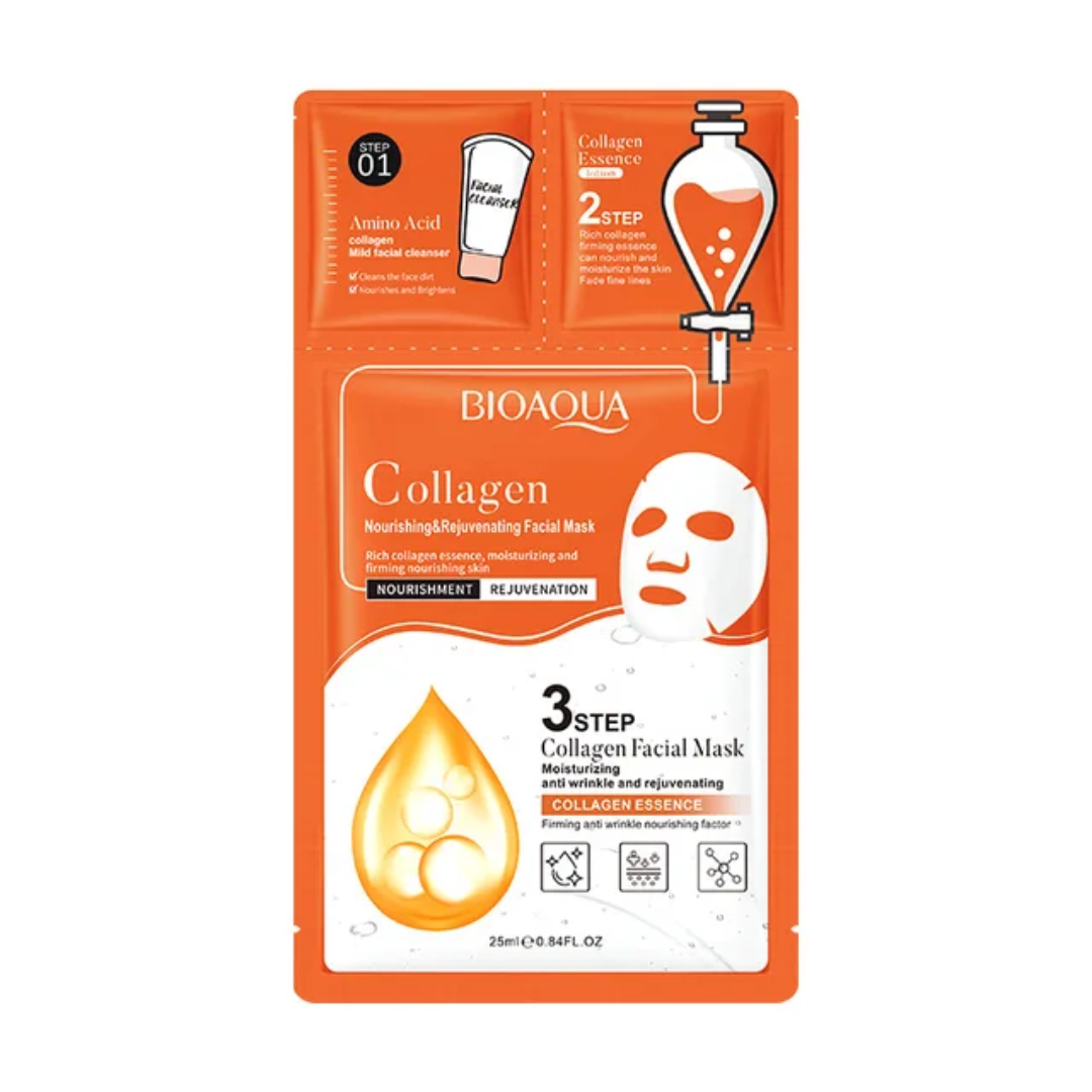 BIOAQUA 3steps Facial Mask ( Lotion essence, Cleanser, facial Sheet mask ) pack of 10 - Image 2